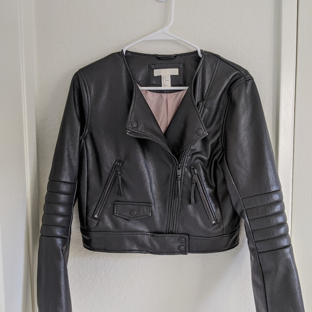 H&M Cropped Leather Jacket Sz M / 8